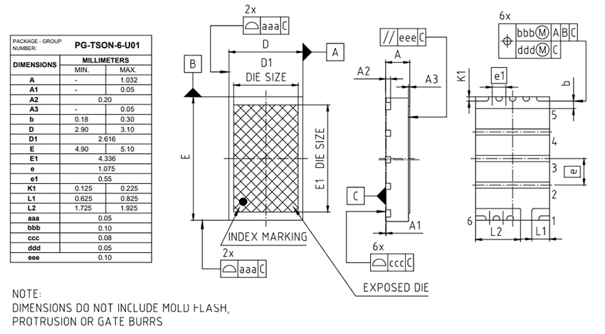 Mechanical Drawing - Infineon Technologies CoolGaN™ G3 Transistors